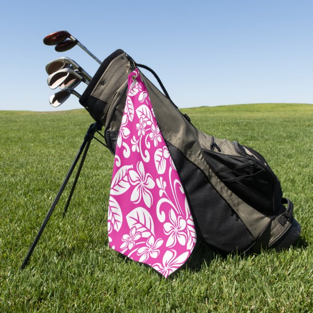 ISLAND PLUMERIA (HOT PINK) GOLF TOWEL (Green)