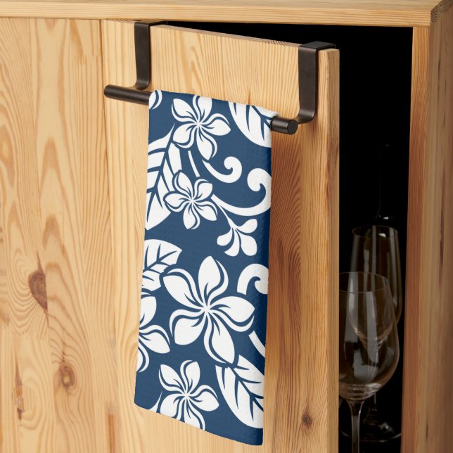 ISLAND PLUMERIA (NAVY BLUE) TEA TOWEL (Thirds Fold)