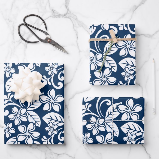 ISLAND PLUMERIA (NAVY BLUE) WRAPPING PAPER SHEET (Front)