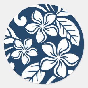 ISLAND PLUMERIA (NAVY) CLASSIC ROUND STICKER