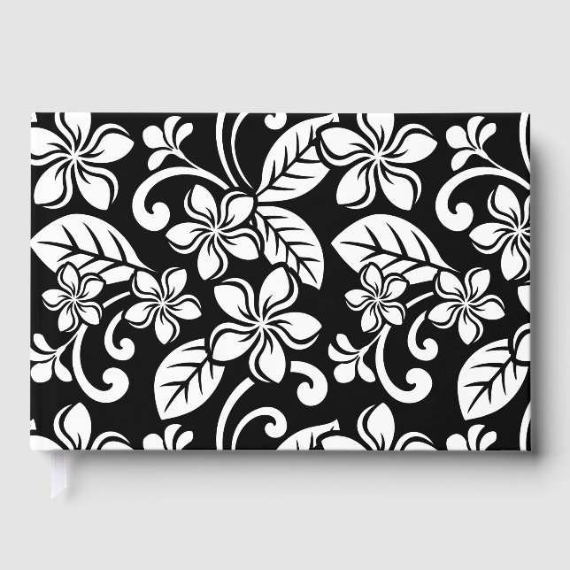 ISLAND PLUMERIA PATTERN IN BLACK GUEST BOOK (Front)