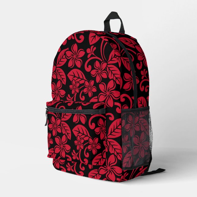 ISLAND PLUMERIA PATTERN IN BLACK/RED PRINTED BACKPACK (Back Corner Right)