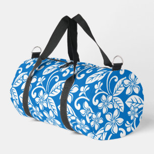 ISLAND PLUMERIA PATTERN IN BLUE SKY DUFFLE BAG
