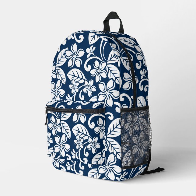 ISLAND PLUMERIA PATTERN IN NAVY PRINTED BACKPACK (Back Corner Right)