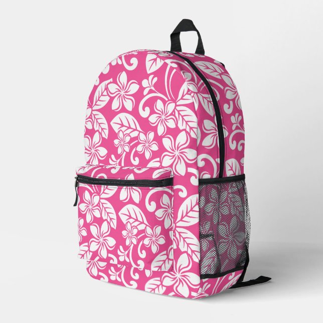 ISLAND PLUMERIA PATTERN IN WATERMELON PINK PRINTED BACKPACK (Back Corner Right)