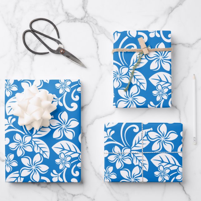 ISLAND PLUMERIA (SKY BLUE) WRAPPING PAPER SHEETS (Front)