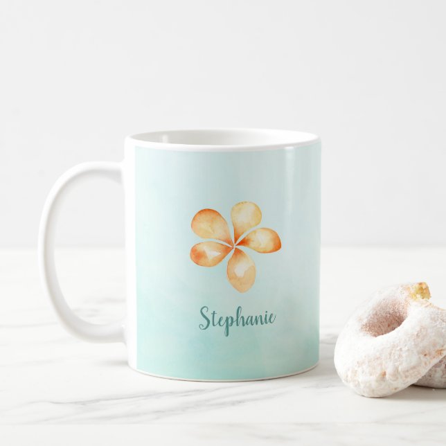 Island Plumeria Watercolor Coffee Mug (With Donut)