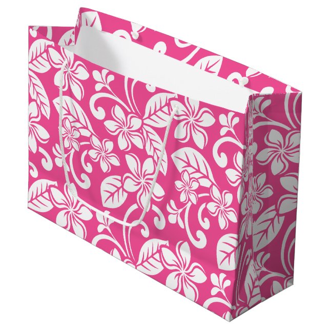 ISLAND PLUMERIA (WATERMELON PINK) LARGE GIFT BAG (Front Angled)