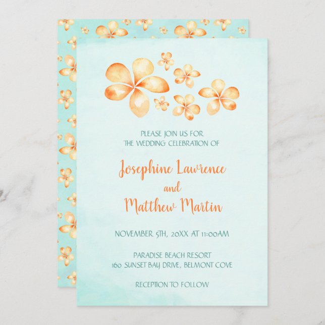 Island Plumeria Wedding Invitations (Front/Back)