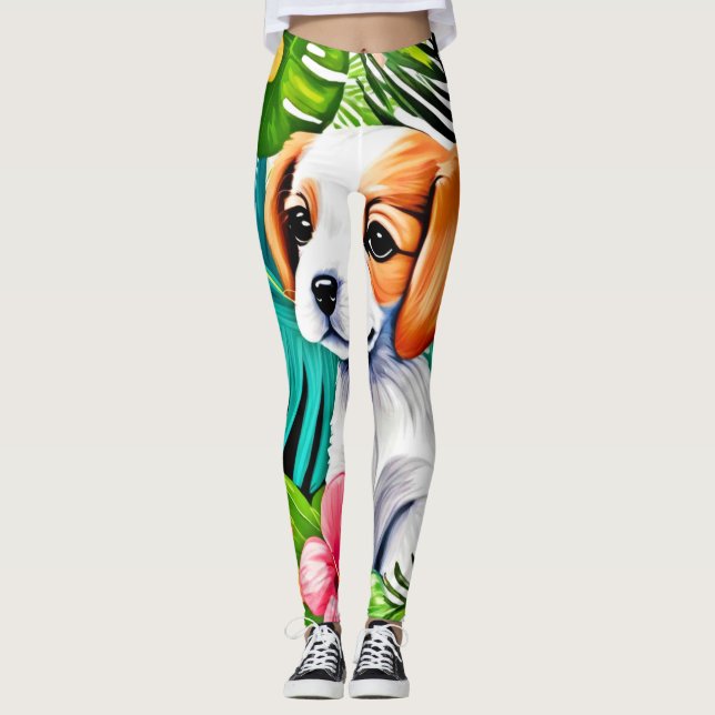 Island Puppy: Floral Friend Leggings (Front)