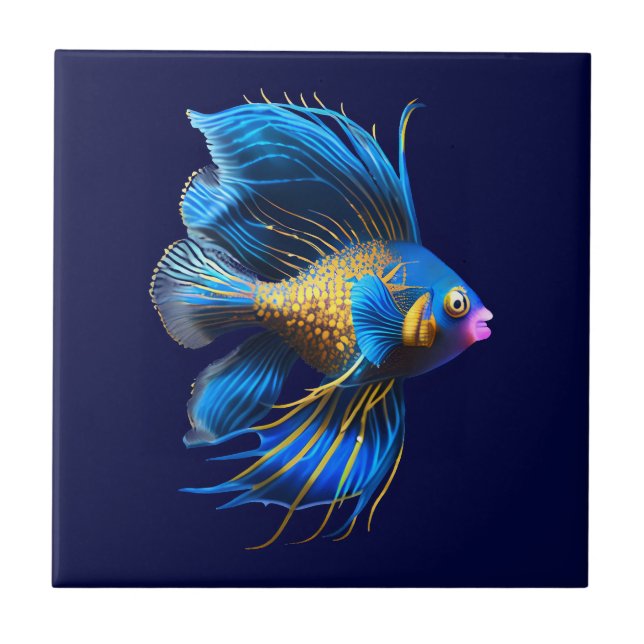 Island reef Gold blue mandarin fish beach sea Tile (Front)