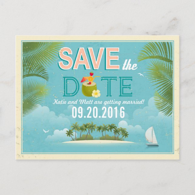 Island Resort Beach Destination Save the Date Announcement Postcard (Front)