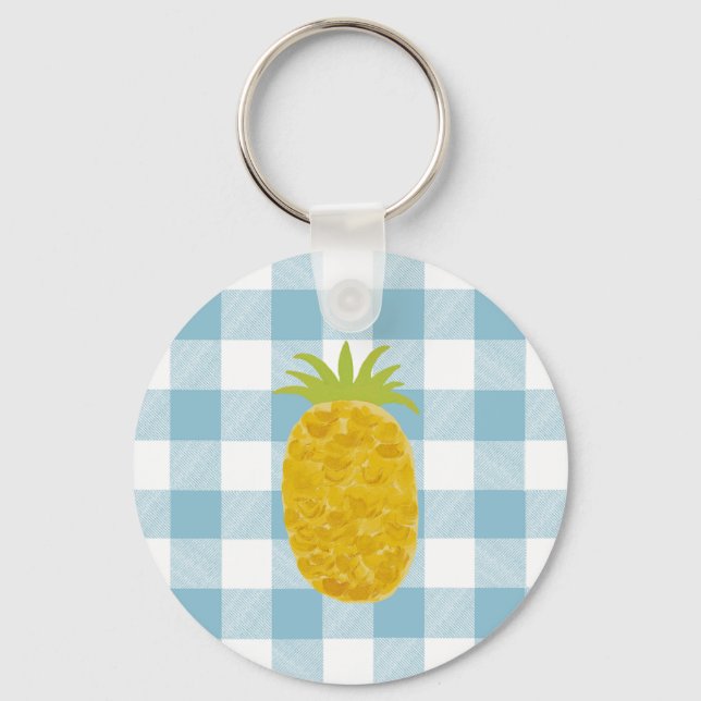 Island Slow-Living Ice Blue Check Key Ring (Front)