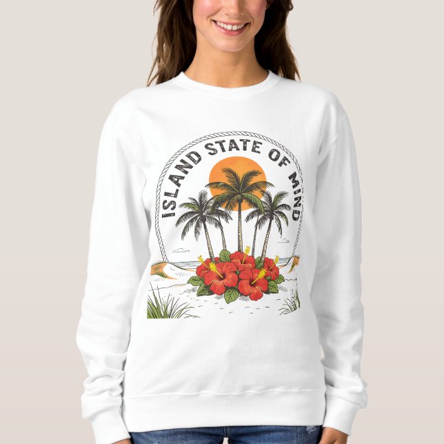 Island State of Mind Vintage Tropical Hibiscus Sweatshirt (Front)