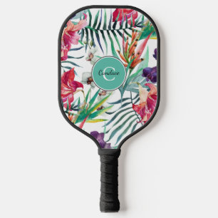 Island Style Tropical Pattern with Monogram Pickleball Paddle