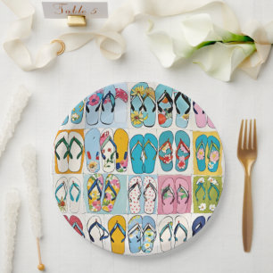 Island Summer Beach Vacation Floral Flip Flops Paper Plate