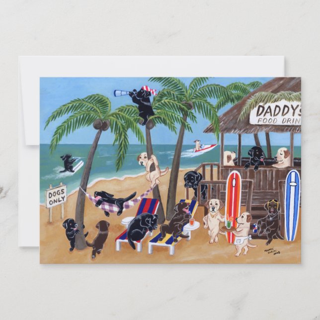 Island Summer Vacation Labradors Invitation (Front)