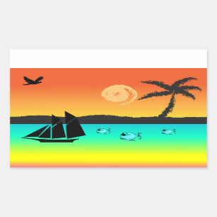 Island Sunset Rectangular Sticker