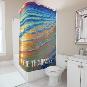 Island Sunset with Personalised Name Shower Curtain