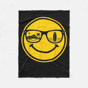 Island surf smile face sunglasses beach life vibes fleece blanket