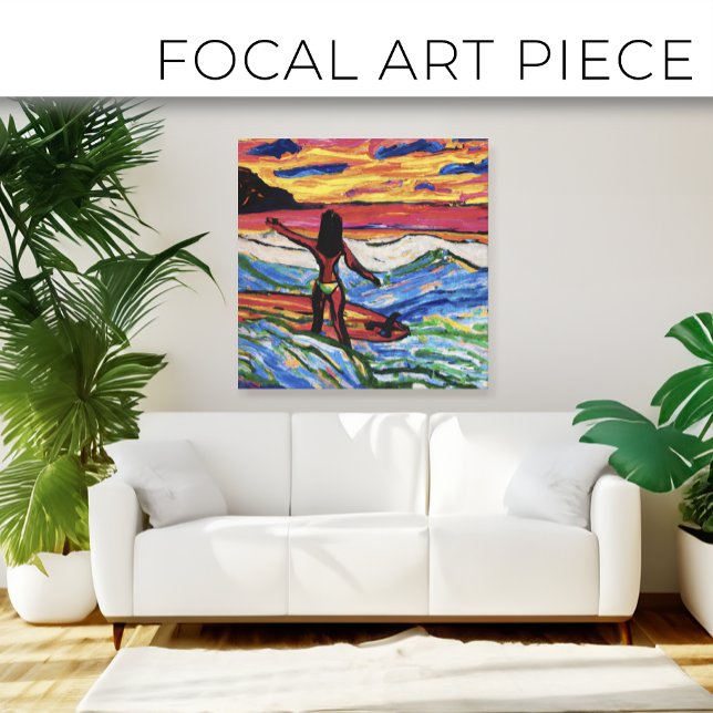 Island Surfer sunset on beach Canvas Print (Creator Uploaded)