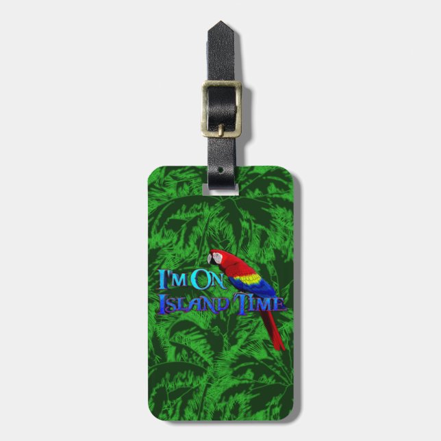 Island Time Parrot Luggage Tag (Front Vertical)