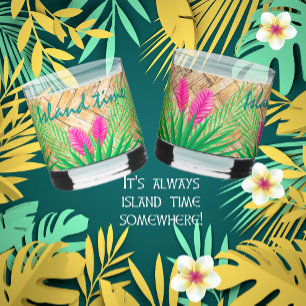 Island Time Tropical Beach Rattan Purple Ginger Whiskey Glass
