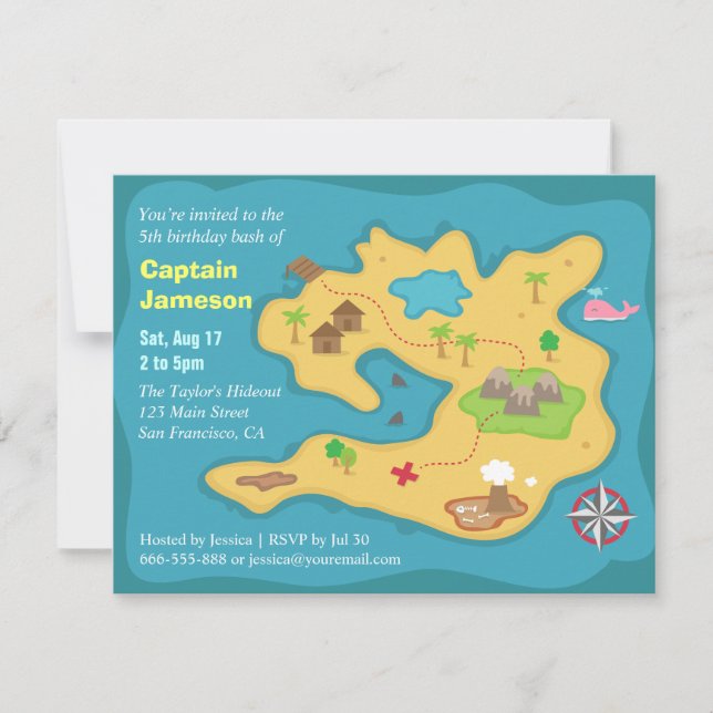 Island Treasure Map, Pirate Birthday Party Invitation (Front)