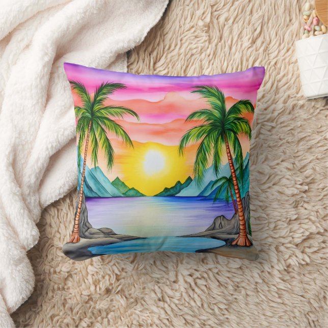 Island Tropical Beach Sunset Cushion (Blanket)