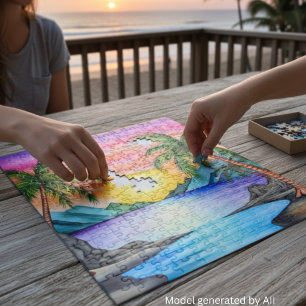 Island Tropical Beach Sunset Jigsaw Puzzle