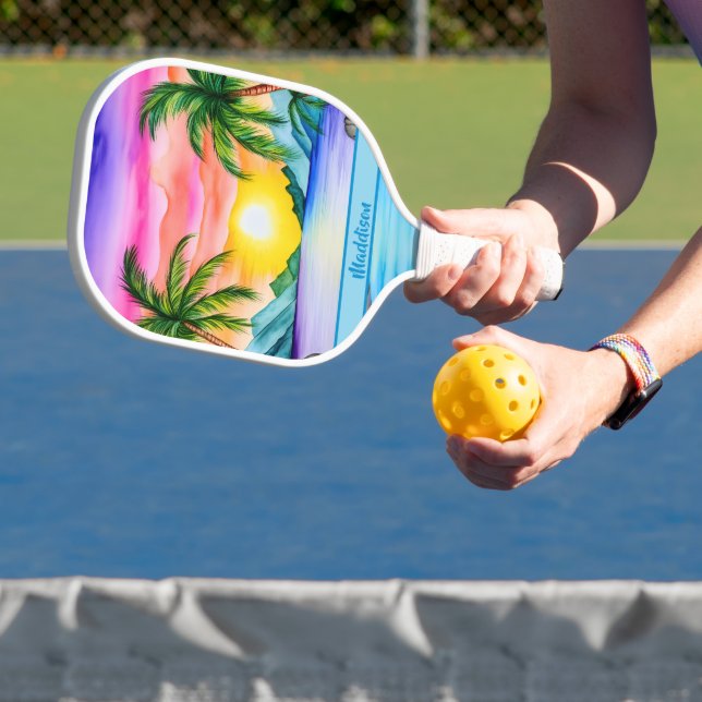 Island Tropical Beach Sunset Name Pickleball Paddle (Insitu)