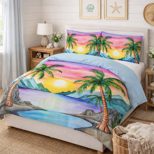 Island Tropical Beach Sunset Pillowcase