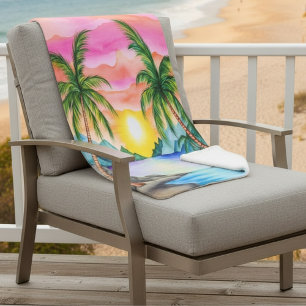 Island Tropical Beach Sunset Sherpa Blanket