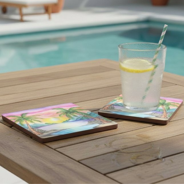 Island Tropical Beach Sunset Stone Coaster (Creator Uploaded)