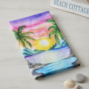 Island Tropical Beach Sunset Tea Towel