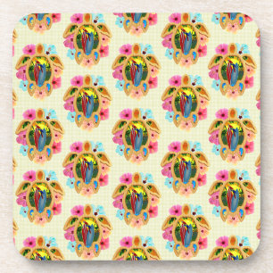 Island Tropical Sea Turtles Floral Coaster