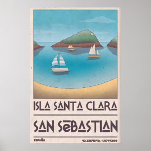 Island Vacation Poster Calm Bay Scene, Rounded