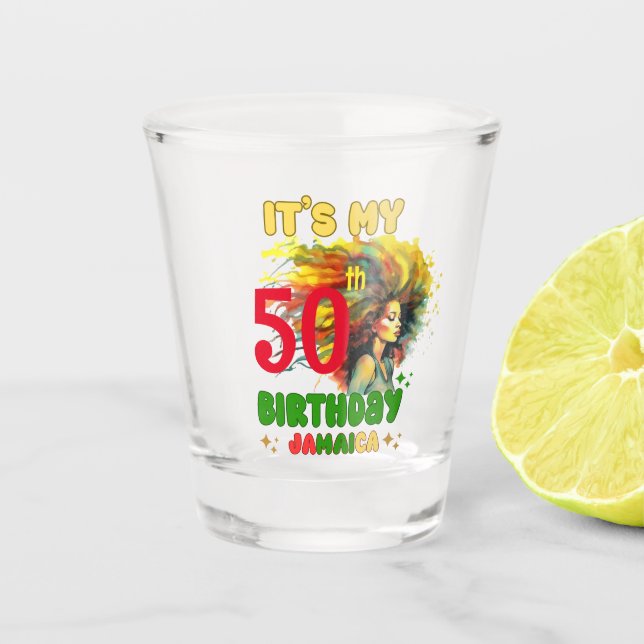 Island Vibes Jamaica Birthday Girl Group Matching Shot Glass (Front)
