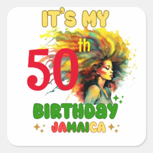 Island Vibes Jamaica Birthday Girl Group Matching Square Sticker