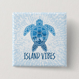 Island Vibes Tropical Sunset Sea Turtle Design 15 Cm Square Badge
