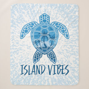 Island Vibes Tropical Sunset Sea Turtle Design Sherpa Blanket
