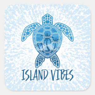 Island Vibes Tropical Sunset Sea Turtle Design Square Sticker