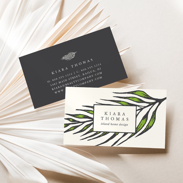 Island Vintage Botanical Palm Frond Business Card (Creator Uploaded)