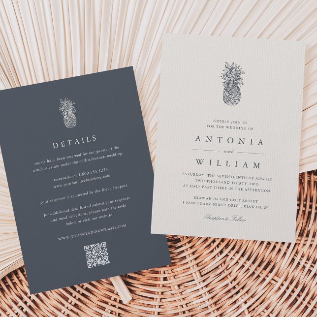 Island Vintage Pineapple All-in-One Wedding Invitation (Creator Uploaded)