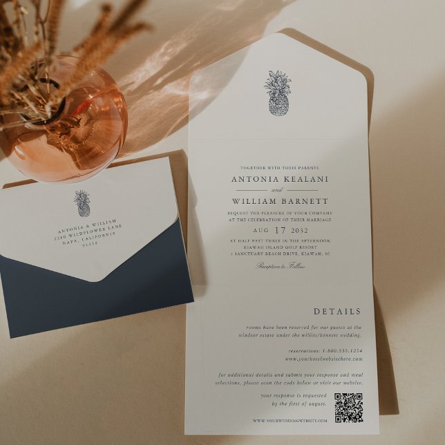 Island Vintage Pineapple Wedding All In One Invitation (Creator Uploaded)