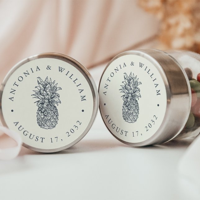 Island Vintage Pineapple Wedding Favour Classic Round Sticker (Creator Uploaded)