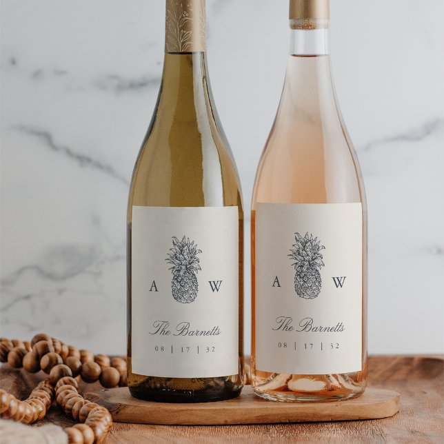 Island Vintage Pineapple Wedding Monogram Wine Label (Creator Uploaded)