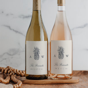 Island Vintage Pineapple Wedding Monogram Wine Label