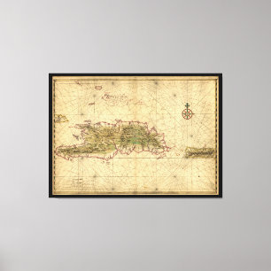 Islands of Hispaniola and Puerto Rico Map (1639) Canvas Print