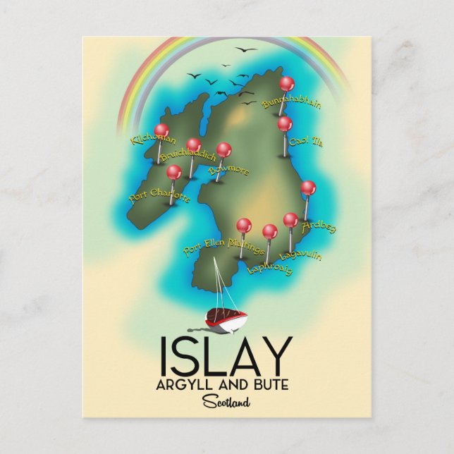 Islay,  Inner Hebrides , scotland map travel art Postcard (Front)